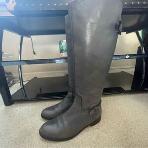 Garnet Hill Leather Riding Boots Women's Size 8.5 Gray Knee High Made in Italy